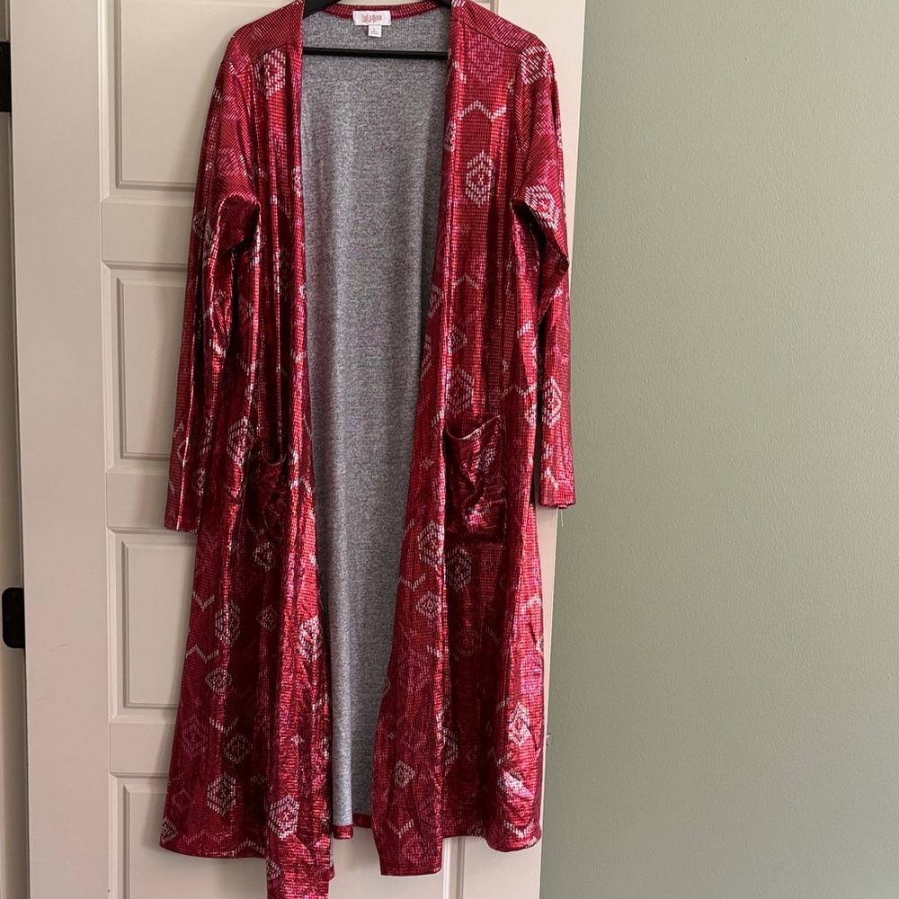 Lularie - Red Patterned Long Open Cardigan